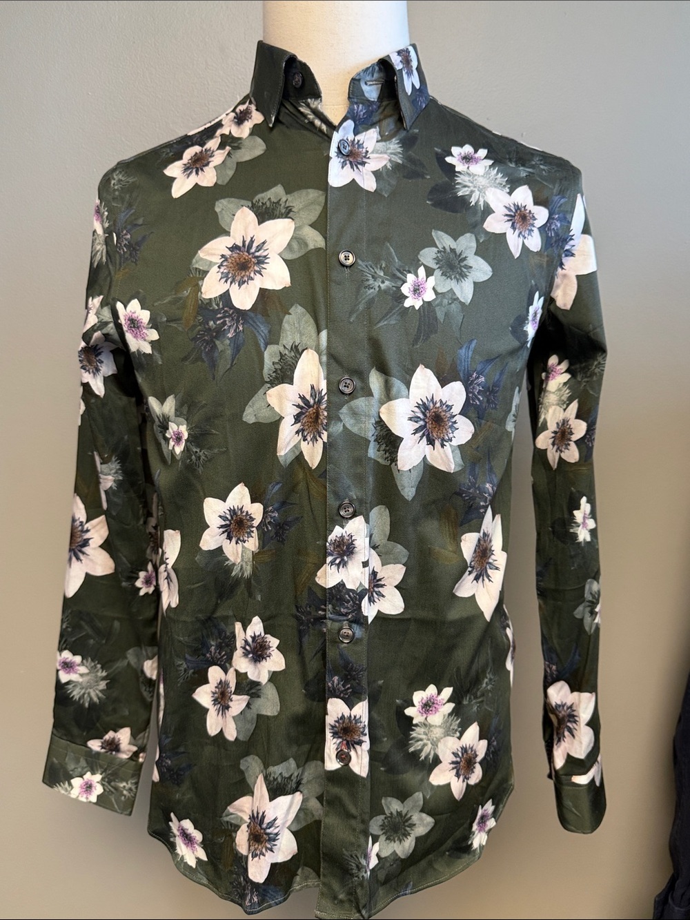 Ted Baker London Floral Stretch Button Shirt Green Size 3 Cotton